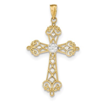 Diamond -cut Cut-out Cross Pendant 14k &amp; Rhodium Polished K5501, MPN: K5501, 637218111091
