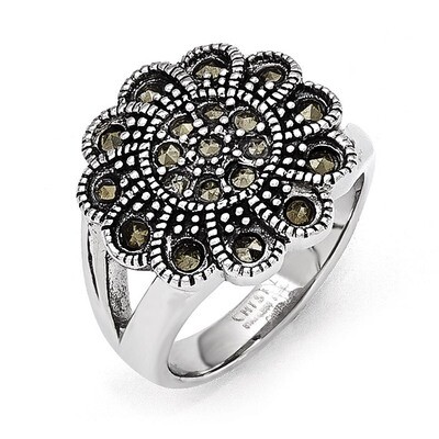 Textured Flower Marcasite Ring - Stainless Steel SR305 by Chisel, MPN: SR305, 886774260792