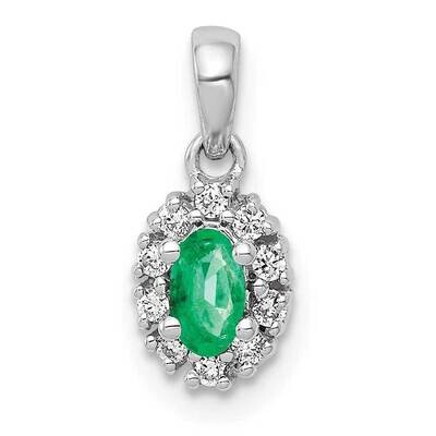 Halo Diamond &amp; Oval Emerald Pendant 14k White Gold PM5252-EM-010-WA, MPN: PM5252-EM-010-WA, 8839574…