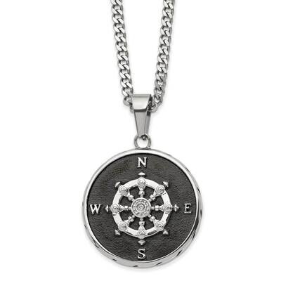 Black Ip-Plated Compass 22 Inch Necklace Stainless Steel Polished SRN2968-22 by Chisel, MPN: SRN296…