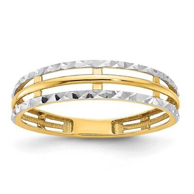 Polished Diamond Cut Ring 14k Gold with White Rhodium R958, MPN: R958, 196904041581