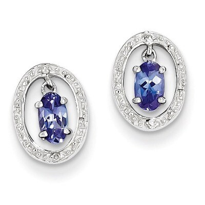 Tanzanite Oval Post Earrings Sterling Silver Rhodium-plated Diamond QE9926TZ, MPN: QE9926TZ, 883957…