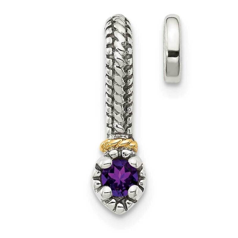 Amethyst Chain Slide Pendant Sterling Silver with 14k Gold Polished QTC1706