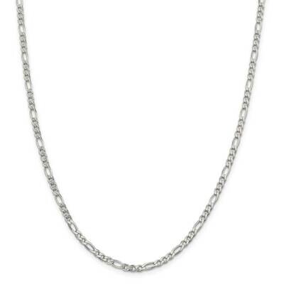 4mm Pave Flat Figaro Chain 28 Inch Sterling Silver QFF100-28, MPN: QFF100-28,