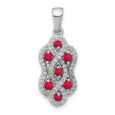 1/4Ct. Diamond &amp; .32 Ruby Fancy Twist Pendant 14k White Gold PM3845-RU-025-WA, MPN: PM3845-RU-025-W…
