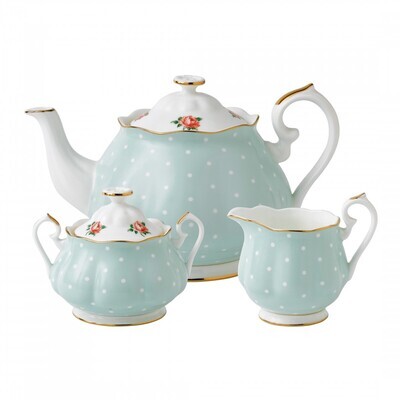 Royal Albert Polka Rose 3-Piece Set Teapot, Sugar &amp; Creamer, MPN: POLROS25823, 652383739307