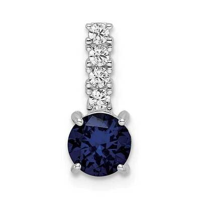 Rhodium-Plated Cr. Blue Spinel and CZ Diamond Pendant Sterling Silver Polished QP5625, MPN: QP5625,