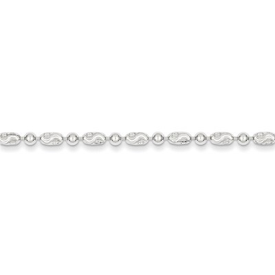 18 Inch 3mm Polished Round and Textured Oval Bead Chain Sterling Silver QFC167-18, MPN: QFC167-18, …