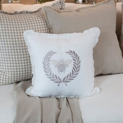 Crown Bumble Bee Linen Throw Pillow Ruffle PC180F