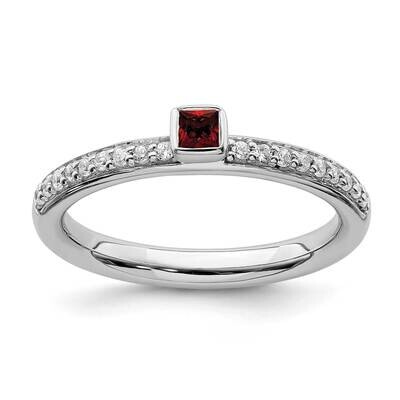 Garnet &amp; Diamond Ring Sterling Silver QSK2136, MPN: QSK2136, 191101211560