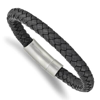 Grey Leather 8.25 Inch Bracelet Stainless Steel Brushed SRB2446-8.25, MPN: SRB2446-8.25, 1911018595…