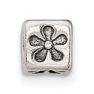 Large Floral Block Bead Sterling Silver Polished SS5029, MPN: SS5029,