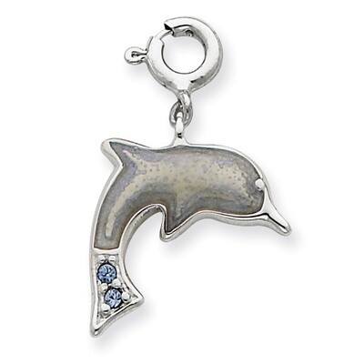 Enameled with Blue CZs Dolphin Sterling Silver QC4864