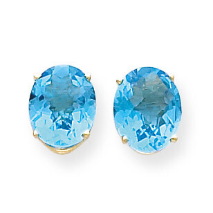 10x8mm Oval Blue Topaz Checker Earrings 14k Gold XE90BC, MPN: XE90BC, 883957108841