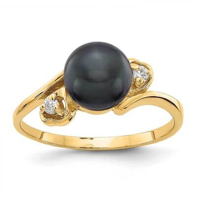 7mm Black Fw Cultured Pearl Aa Diamond Ring 14k Gold Y4304BP/AA, MPN: Y4304BP_AA, 883957078380