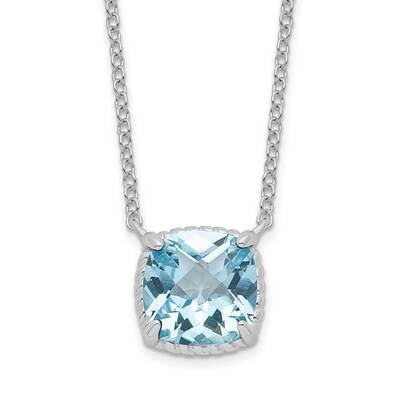 Square Blue Topaz with 2 In Extender Necklace 16 Inch Sterling Silver Rhodium-Plated QG6221BT-16, M…