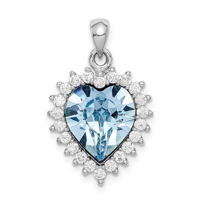 Clear &amp; Blue Crystal Heart Pendant Sterling Silver Rhodium-plated QP5212, MPN: QP5212, 883957953311