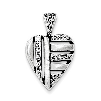 Antiqued Heart Chain Slide Pendant Sterling Silver QC8492