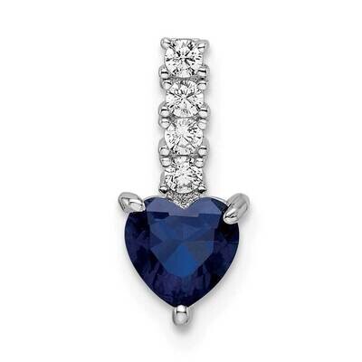Cr. Blue Spinel and CZ Diamond Heart Pendant Sterling Silver Rhodium-Plated QP5628, MPN: QP5628,