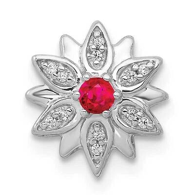 1/20ct. Diamond &amp; Ruby Flower Chain Slide 14k White Gold PM3918-RU-004-WA, MPN: PM3918-RU-004-WA, 8…