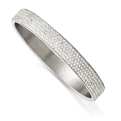 Polished White Enamel with Crystals Thin Flat Bangle - Stainless Steel SRB1563 by Chisel, MPN: SRB1…