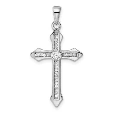 CZ Diamond Cross Pendant Sterling Silver Rhodium-Plated QC11159, MPN: QC11159,