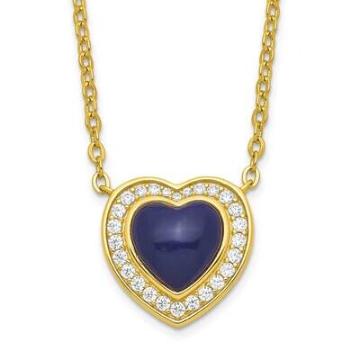 CZ Diamond &amp; Created Lapis Lazuli Heart with 2 Inch Extender Necklac Sterling Silver Gold-Tone QG61…