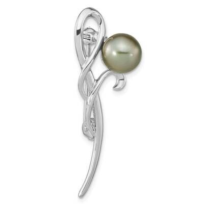 (8-9mm) Round Tahit Saltwater Pearl Brooch Sterling Silver Rhodium-plated QP5431, MPN: QP5431,