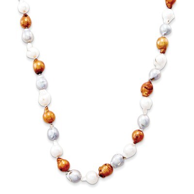 White-Gold-Grey 10-10.5mm Baroque FW Cultured Pearl Necklace QH2965-32