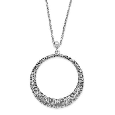 Leslie&#39;s Circle Pendant Necklace with 2 inch extender Sterling Silver Polished Diamond-cut HB-QLF10…