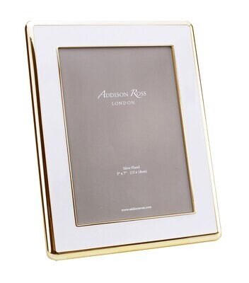 Addison Ross Wide Curved Enamel Picture Frame White &amp; Gold 4 x 6 Inch Gold-plated FR6502, MPN: FR65…