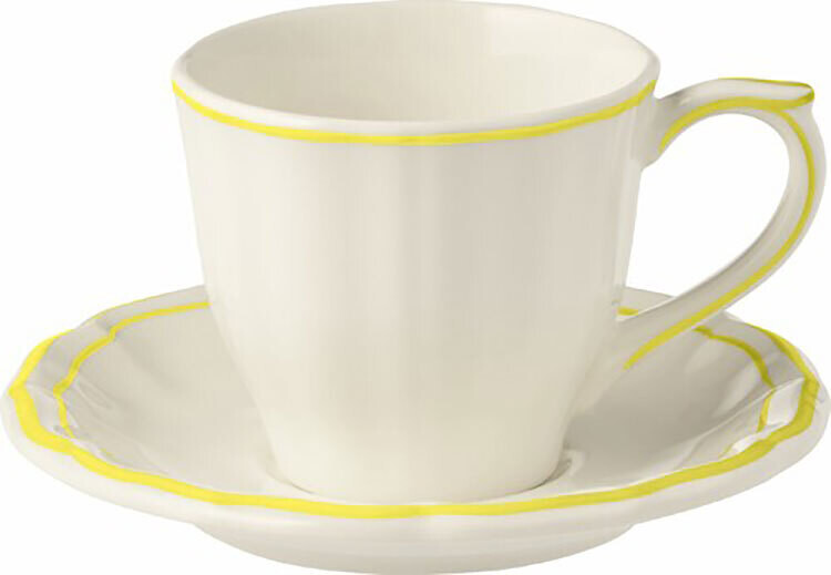 Gien Filet Citron Us Tea Cups &amp; Saucers 18332PTU49, MPN: 18332PTU49, 840769045948