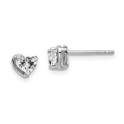White Topaz Heart Post Earrings Sterling Silver Rhodium Plated QE14916APR, MPN: QE14916APR, 8839572…