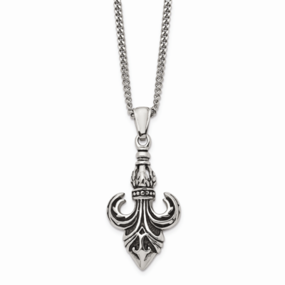 Antiqued Fleur de Lis Necklace Stainless Steel Polished SRN1718-22 by Chisel, MPN: SRN1718-22, 8839…