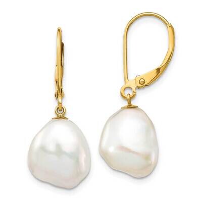 10x12mm White Keshi Freshwater Cultured Pearl Leverback Earrings 14k Gold XF714E, MPN: XF714E, 8839…