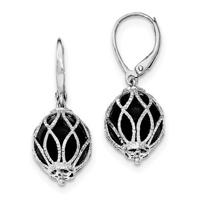 Onyx Leverback Earrings Sterling Silver Rhodium-plated Textured QE12020, MPN: QE12020, 191101299445