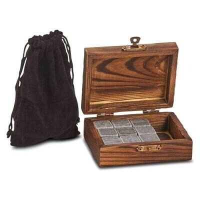 Wood Box with 9 Whiskey Stones &amp; Pouch GM21844, MPN: GM21844, 47105694062