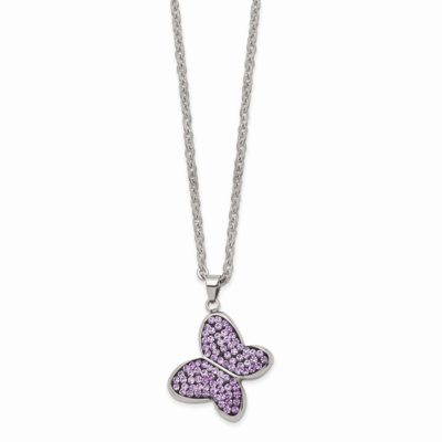 Purple Crystal Butterfly Pendant Necklace Stainless Steel SRN629-22 by Chisel, MPN: SRN629-22, 8867…