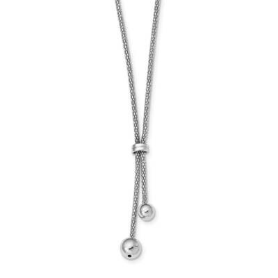 Diamond-cut with 1.5 Inch Extender 2-Bead Y-Necklace Sterling Silver Rhodium-plated QG5234-15.5, MP…