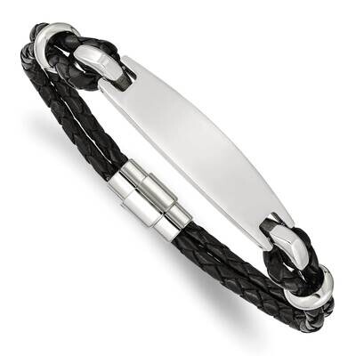 ID and Black Woven Leather Bracelet Stainless Steel Polished SRB1361-8.5 by Chisel, MPN: SRB1361-8.…