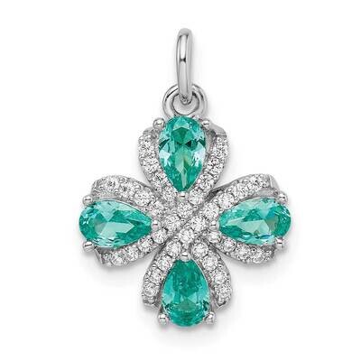 Teal &amp; White CZ Diamond Pendant Sterling Silver Rhodium-Plated QP5645, MPN: QP5645,