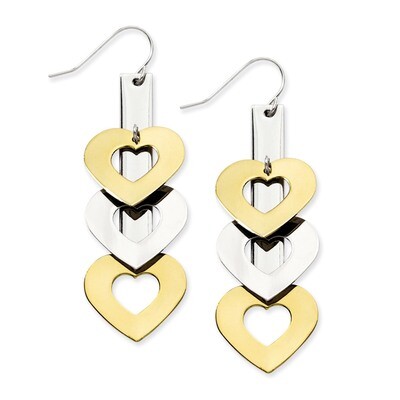 Yellow Ip-Plated &amp; Polished Hearts Dangle Earrings Stainless Steel SRE467
