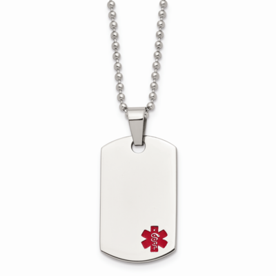 Small Dog Tag Medical Pendant Necklace Stainless Steel SRN900-24 by Chisel, MPN: SRN900-24, 8867742…