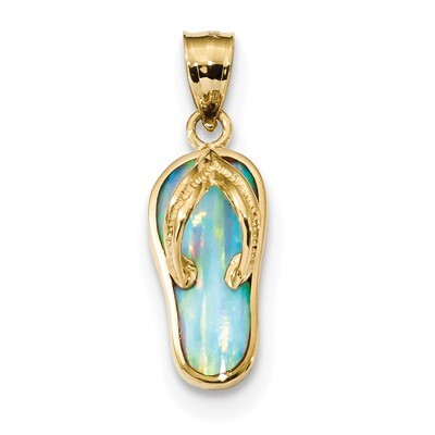 Created White Opal Flip Flop Pendant 14k Gold Polished K6089, MPN: K6089, 883957847344