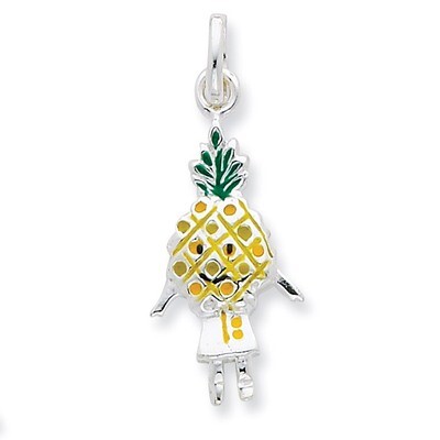 Enameled Pineapple Person Charm Sterling Silver QC7018