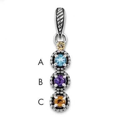 Three-stone and Diamond Mother&#39;s Pendant Sterling Silver &amp; 14k Gold QMPD27/3SY, MPN: QMPD27/3SY,