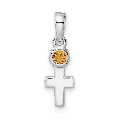 Citrine Cross Pendant Sterling Silver Rhodium-Plated Polished QBPD33NOV, MPN: QBPD33NOV,