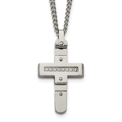 Polished CZ Moveable Cross Necklace Stainless Steel SRN2098-22