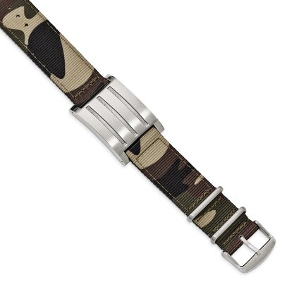 Brushed and Polished Camo Fabric Adj. ID Bracelet Stainless Steel SRB2038