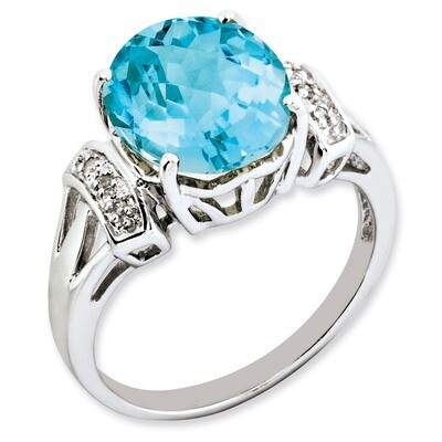 Light Swiss Blue Topaz &amp; Diamond Ring Sterling Silver QR2922LSBT, MPN: QR2922LSBT, 883957612072